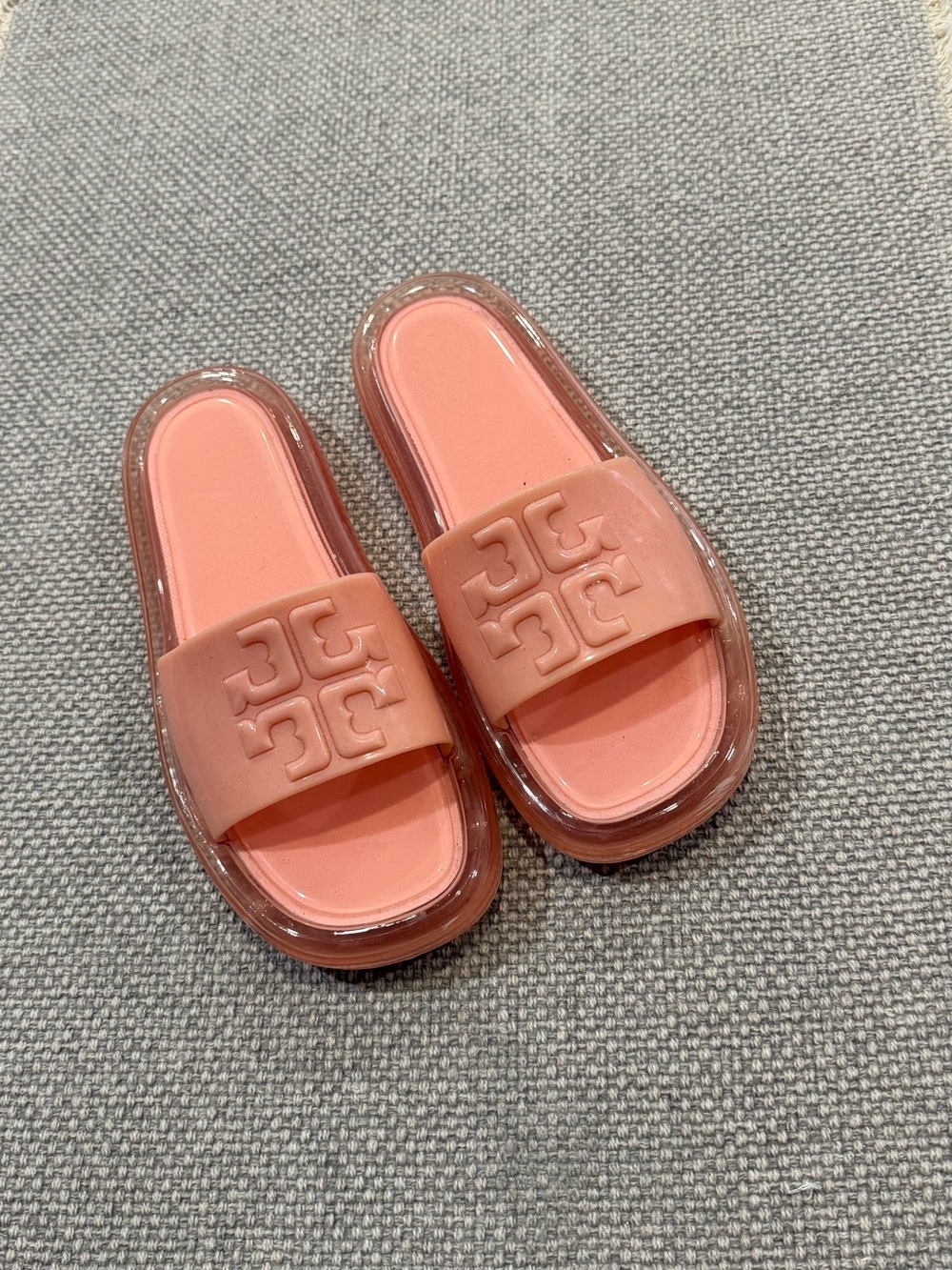 Tory Burch Pink Jelly Slide Sandals with Logo Strap